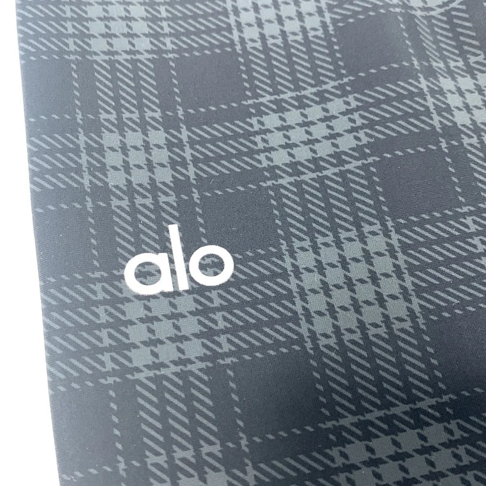 ALO Yoga Plaid High Waist Occasion Leggings,Black with White Reflective Stripe